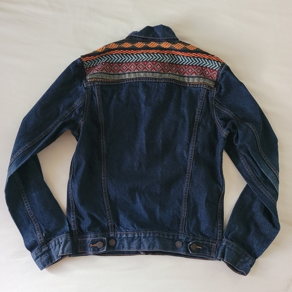 Levis 90s Aztec Embroidered Denim Trucker‎ Jacket Mens Small Red Tab - Picture 8 of 14